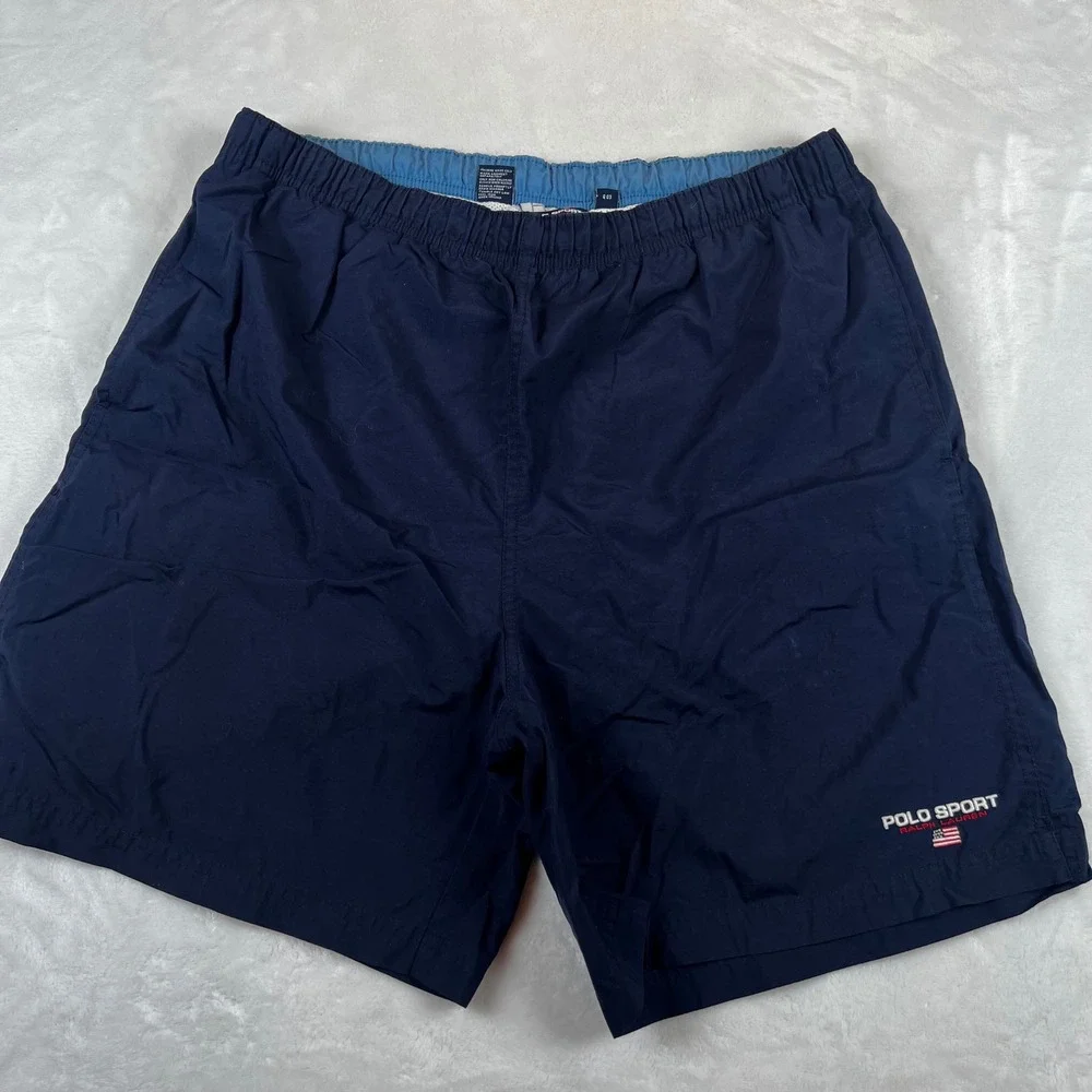 Vintage Polo Sport Ralph Lauren Mens Navy Blue Nylon Swim Trunks Shorts Size M